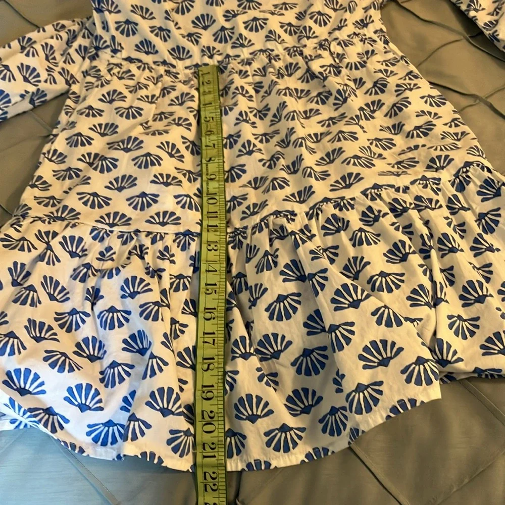 J Crew blue & white ginkgo pattern dress 10 EUC cottagecore